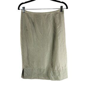 J.Jill Womens Silk & Linen Embroidered Pencil Skirt Beige Size 6